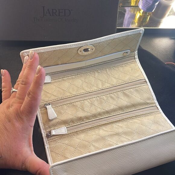 Jared WOLF London Travel Jewelry Roll Cream Leather storage box snakeskin - Picture 4 of 12